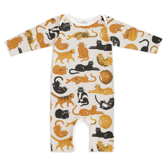 Long-Sleeve Romper - Cat Friends Gold & Yellow