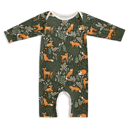 Long-Sleeve Romper - Deer & Foxes Dark Green