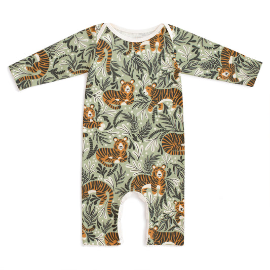 Long-Sleeve Romper - Dreaming Tigers Green