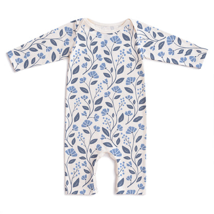 Long-Sleeve Romper - Flower Vines Blue