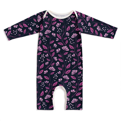 Long-Sleeve Romper - Flower Vines Night Sky & Orchid