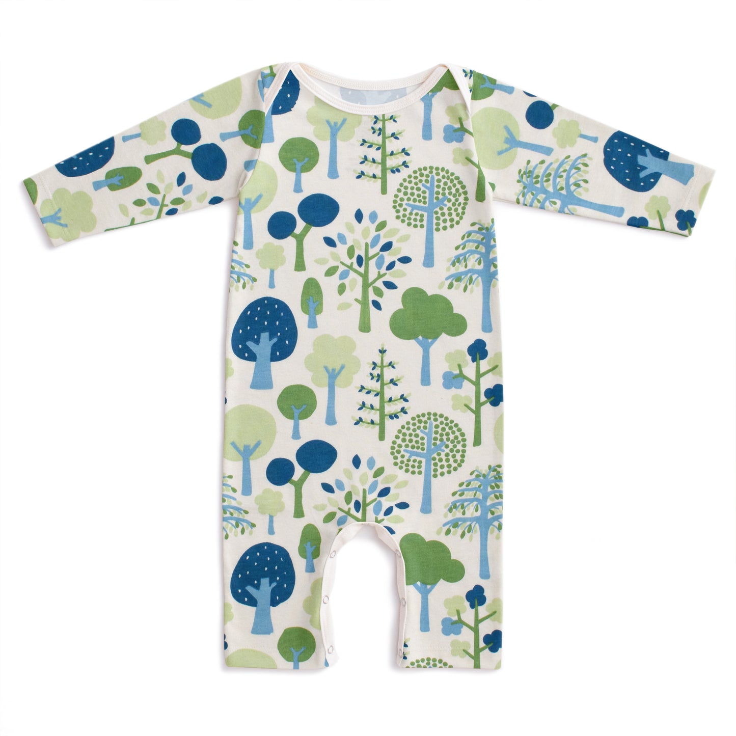 Long-Sleeve Romper - Trees Blue & Green