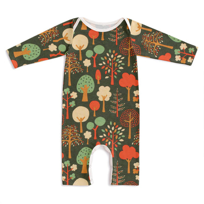 Long-Sleeve Romper - Trees Dark Green