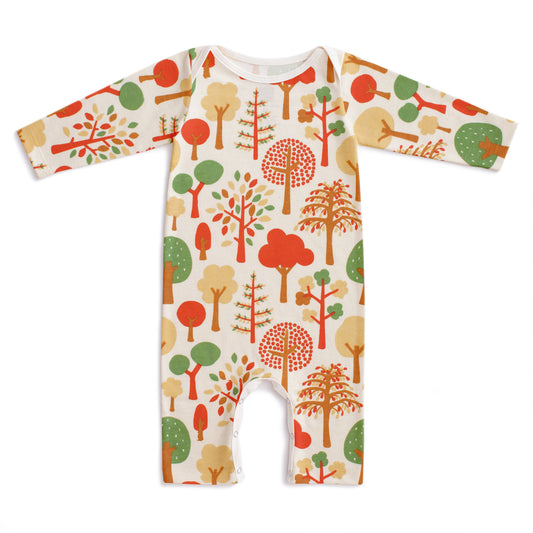 Long-Sleeve Romper - Trees Green & Orange