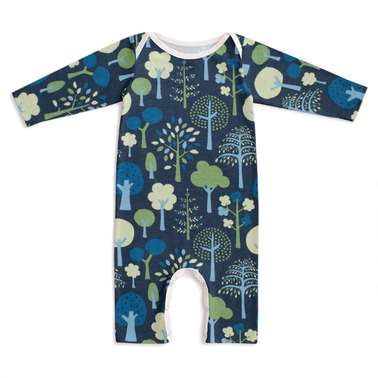 Long-Sleeve Romper - Trees Navy