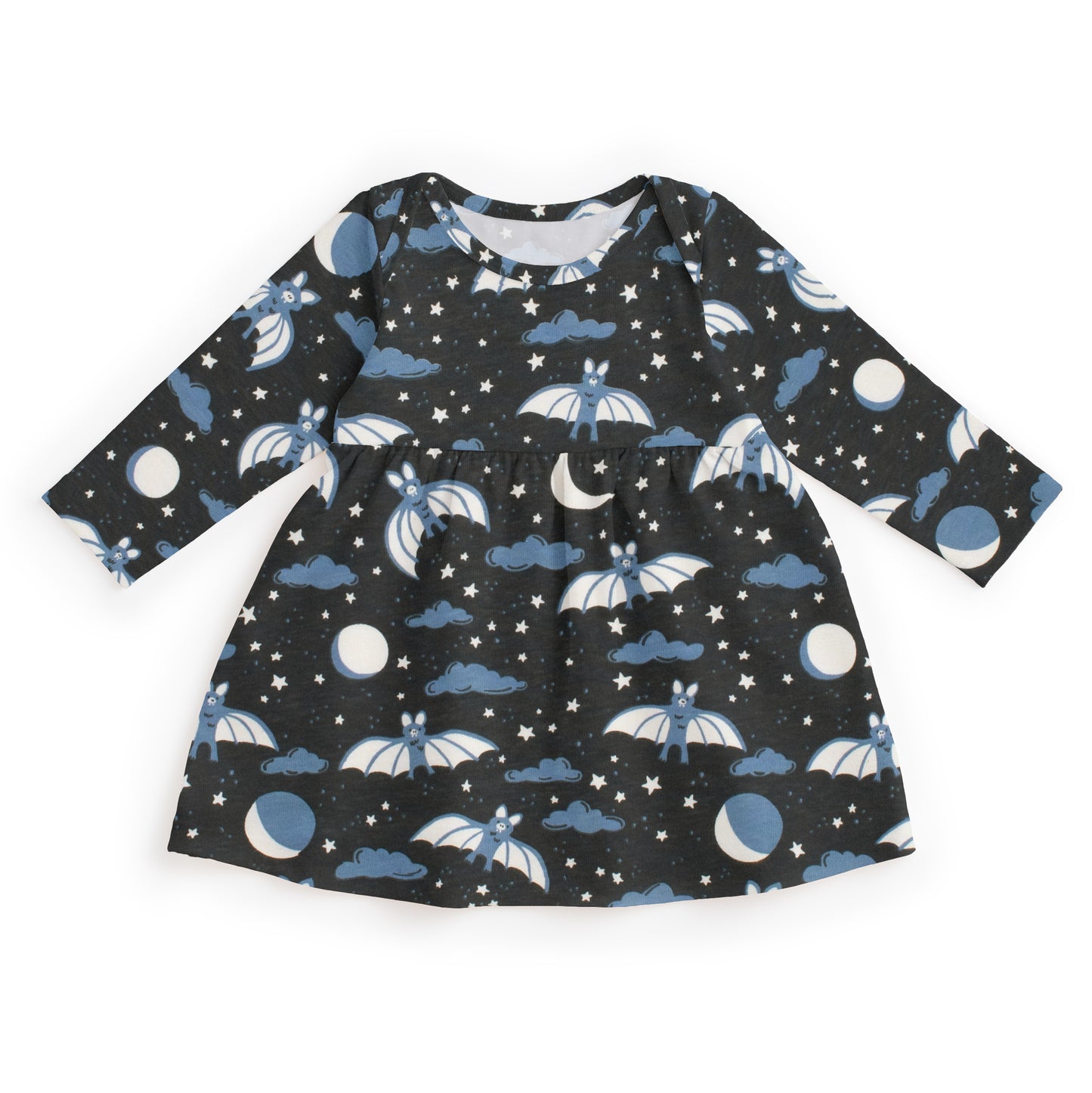 Lausanne Baby Dress - Bats Blue & Charcoal