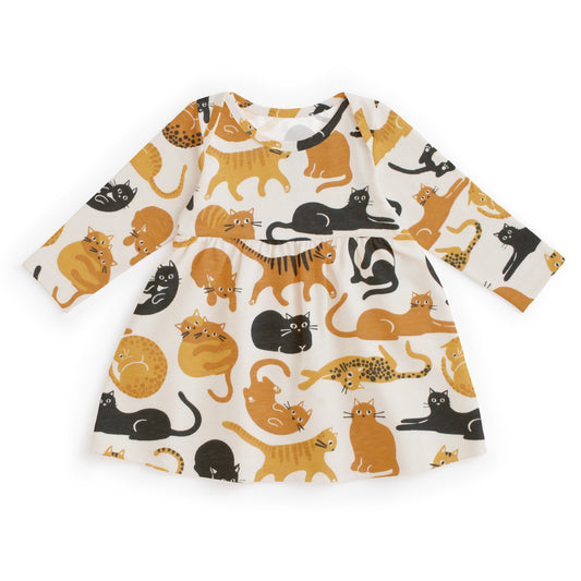 Lausanne Baby Dress - Cat Friends Gold & Yellow