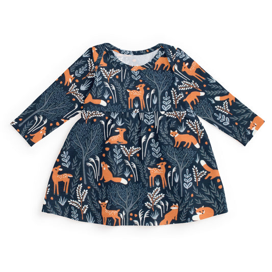 Lausanne Baby Dress - Deer & Foxes Night Sky