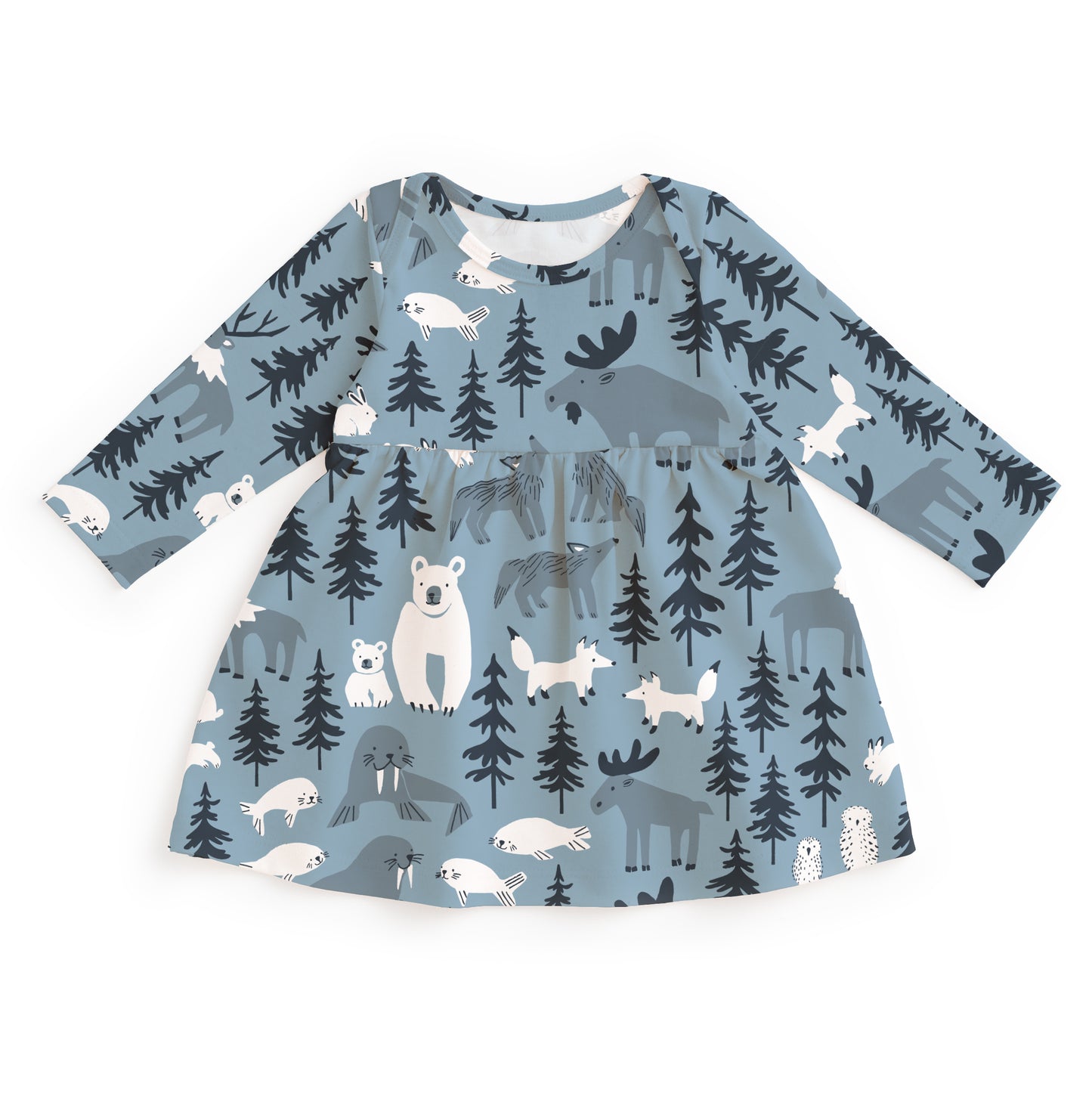 Lausanne Baby Dress - Northern Animals Mountain Blue