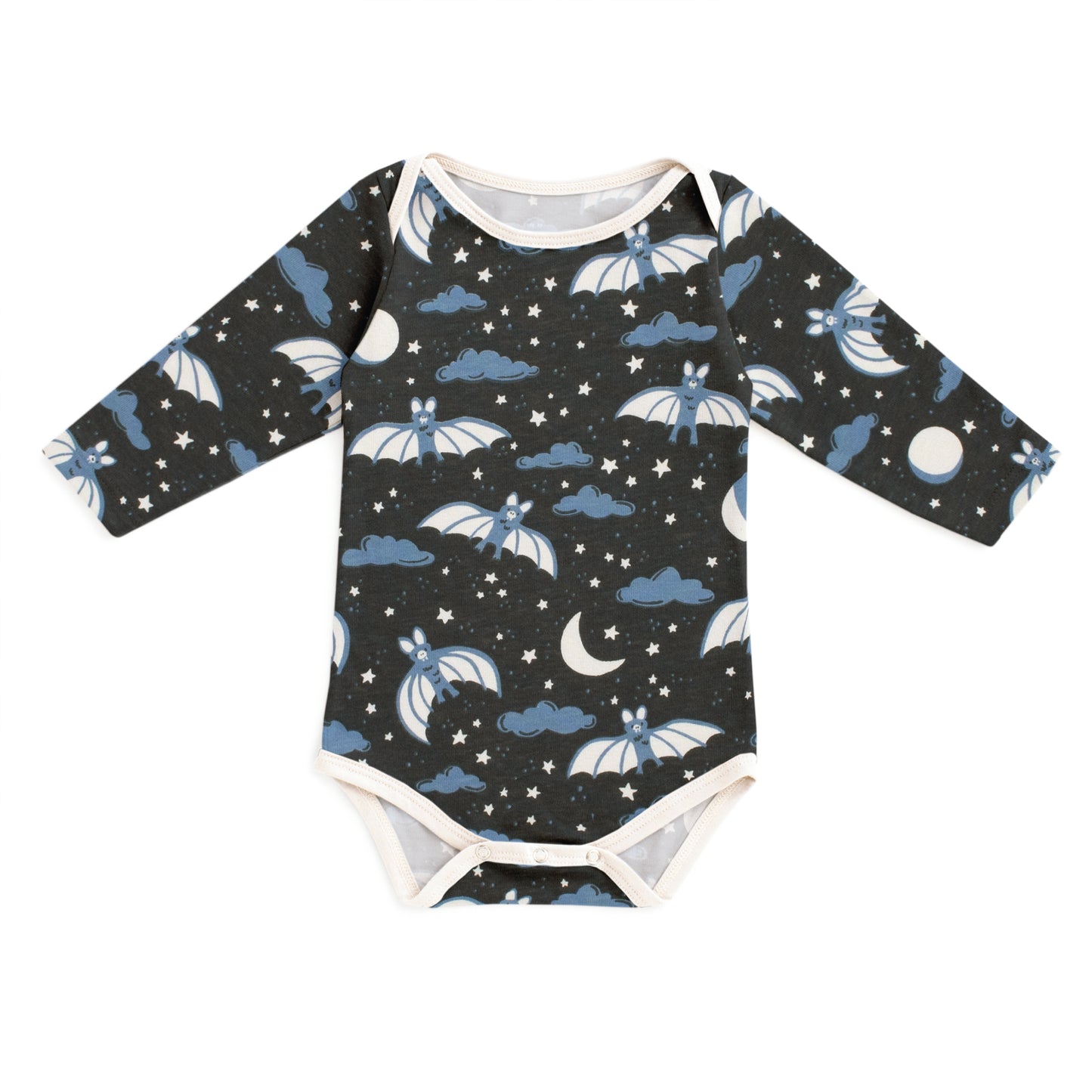 Long-Sleeve Snapsuit - Bats Blue & Charcoal