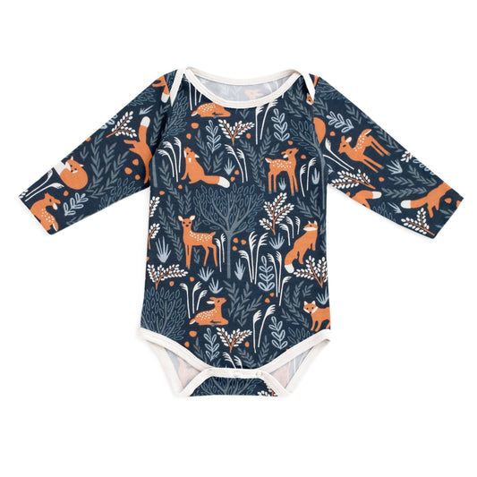 Long-Sleeve Snapsuit - Deer & Foxes Night Sky