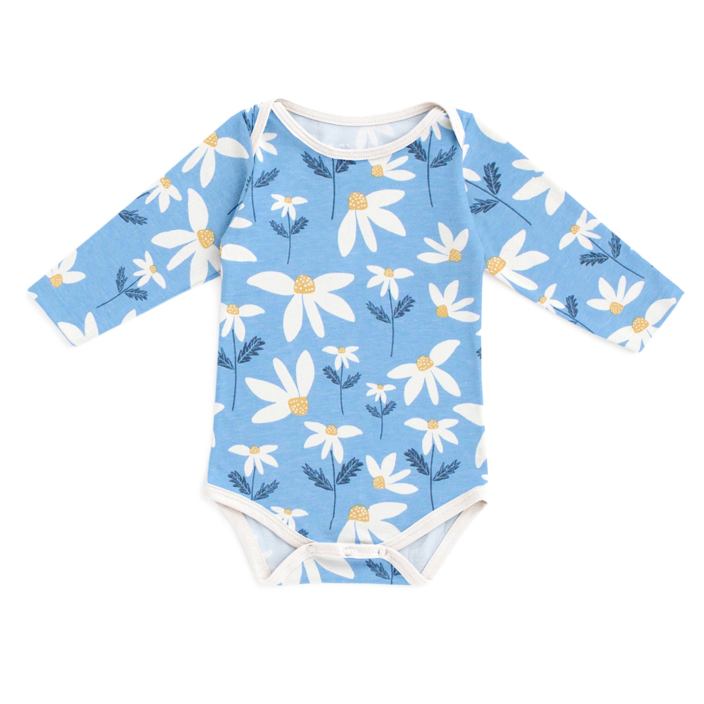 Long-Sleeve Snapsuit - Daisies Blue