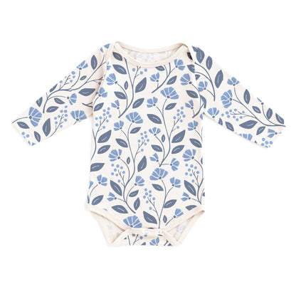 Long-Sleeve Snapsuit - Flower Vines Blue