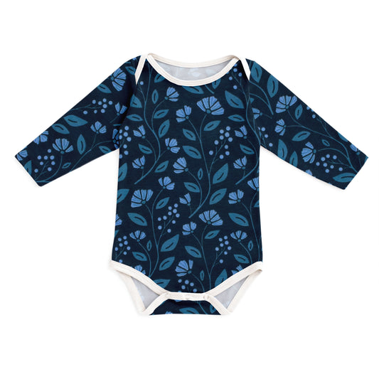 Long-Sleeve Snapsuit - Flower Vines Night Sky