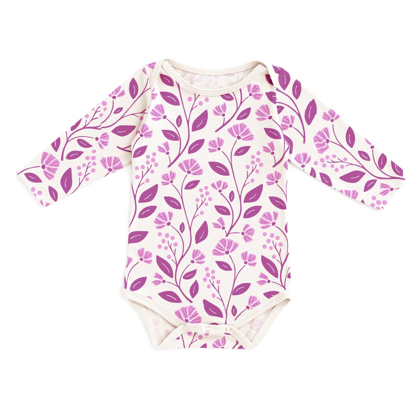 Long-Sleeve Snapsuit - Flower Vines Orchid