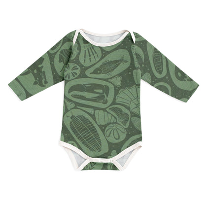 Long-Sleeve Snapsuit - Fossils Green