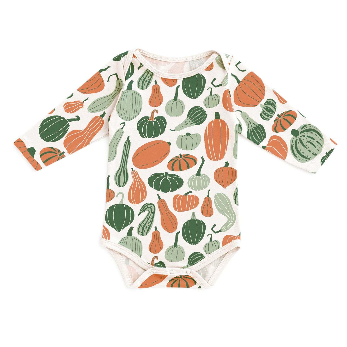 Long-Sleeve Snapsuit - Gourds & Pumpkins Green & Orange