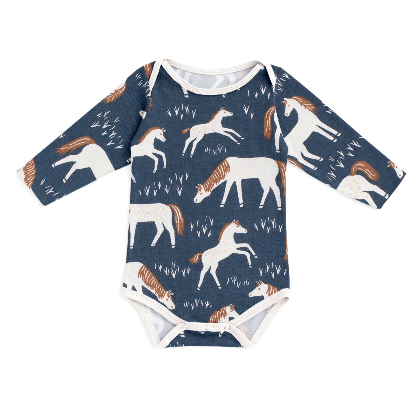 Long-Sleeve Snapsuit - Horses Navy