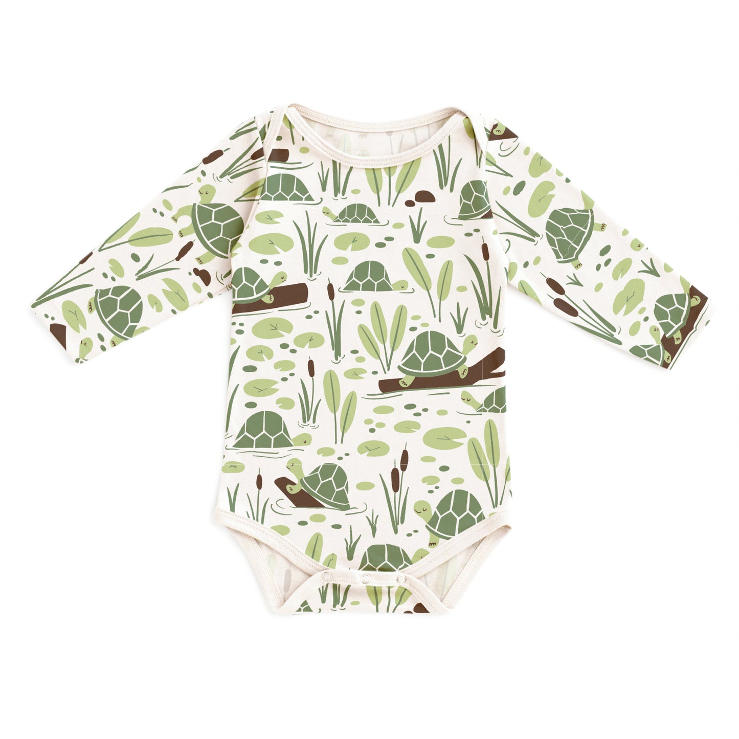 Long-Sleeve Snapsuit - Turtles Green