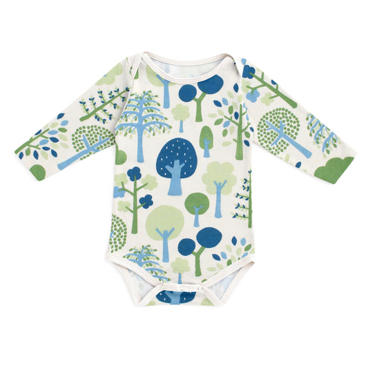 Long-Sleeve Snapsuit - Trees Blue & Green