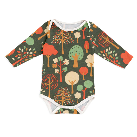 Long-Sleeve Snapsuit - Trees Dark Green