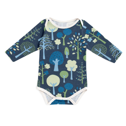 Long-Sleeve Snapsuit - Trees Navy