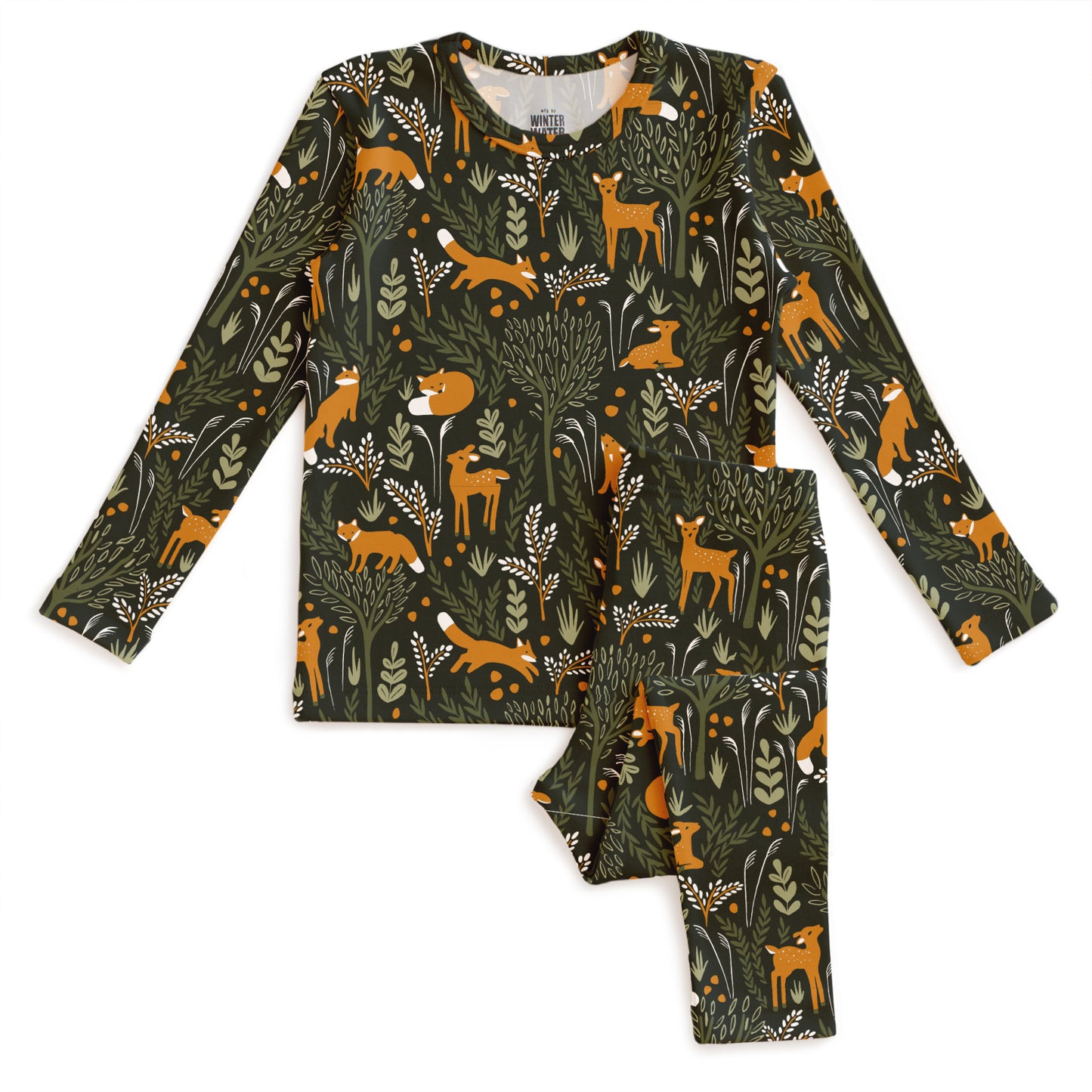 Kids Pajama Set - Deer & Foxes Dark Green