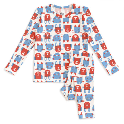 Kids Pajama Set - Furry Friends Red & Blue