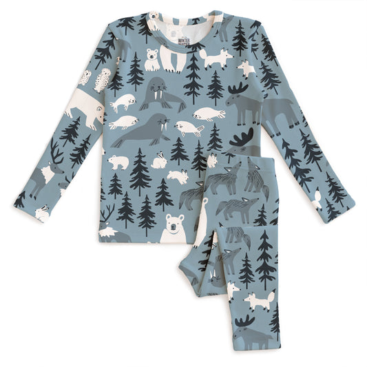 Kids Pajama Set - Northern Animals Mountain Blue