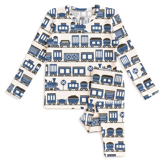 Kids Pajama Set - Trains Blue