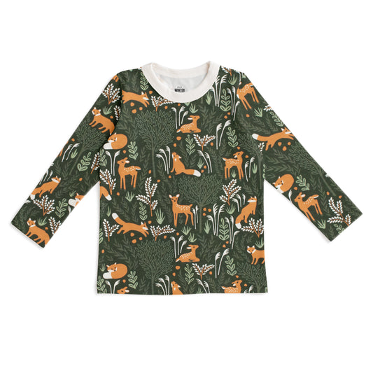 Long-Sleeve Tee - Deer & Foxes Dark Green