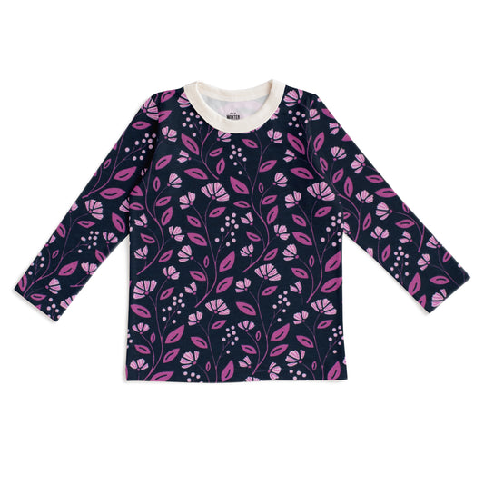 Long-Sleeve Tee - Flower Vines Night Sky & Orchid