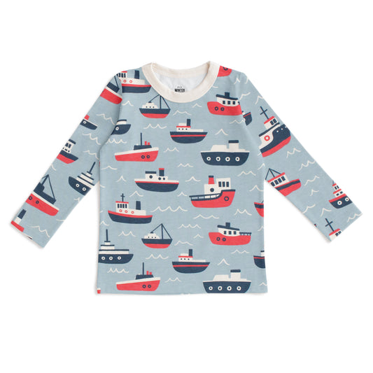 Long-Sleeve Tee - Tugboats Pale Blue