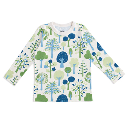 Long-Sleeve Tee - Trees Blue & Green