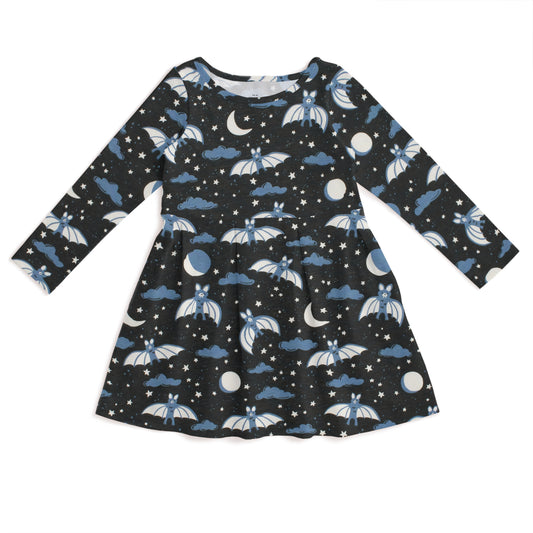 Madison Dress - Bats Blue & Charcoal