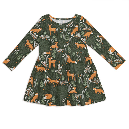 Madison Dress - Deer & Foxes Dark Green