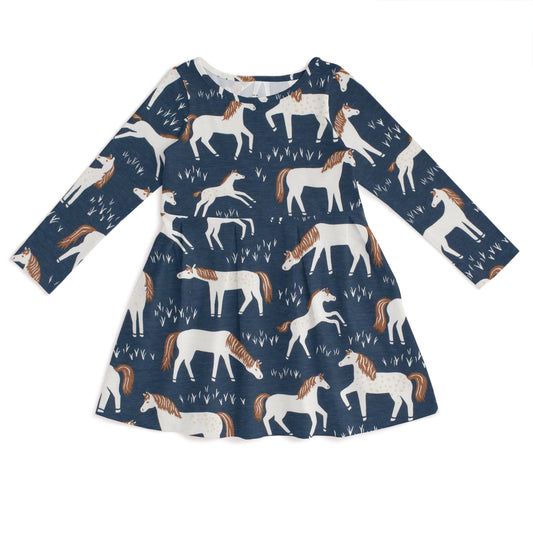 Madison Dress - Horses Navy