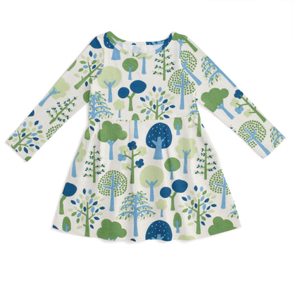 Madison Dress - Trees Blue & Green