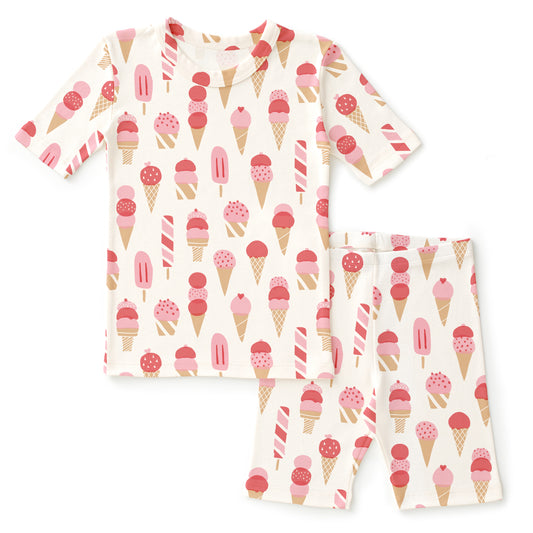 Kids Summer Pajama Set - Ice Cream Red & Pink