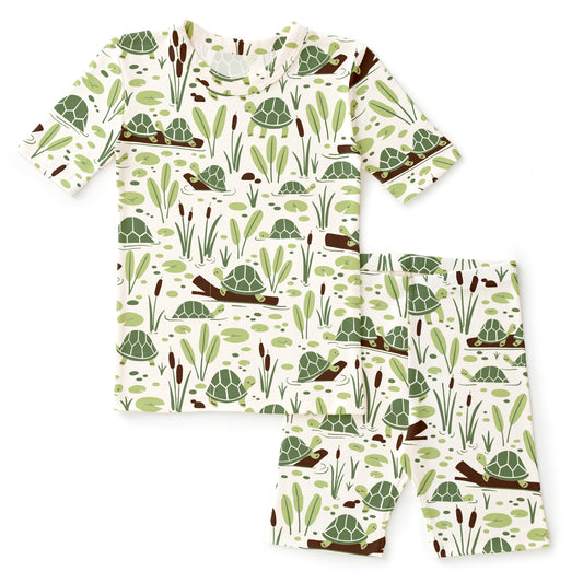 Kids Summer Pajama Set - Turtles Green