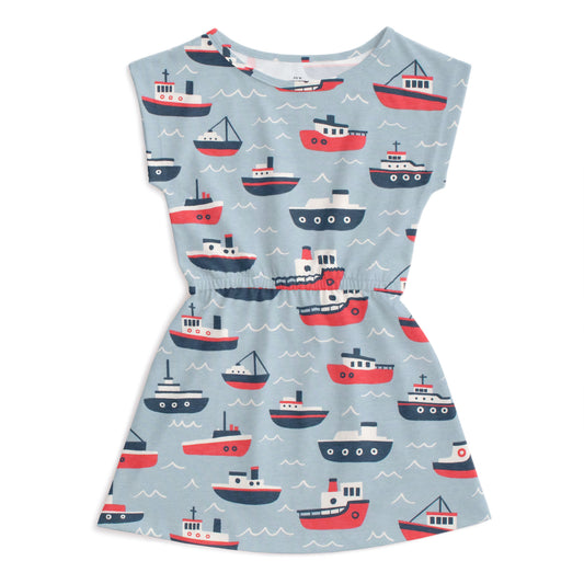 Sierra Dress - Tugboats Pale Blue