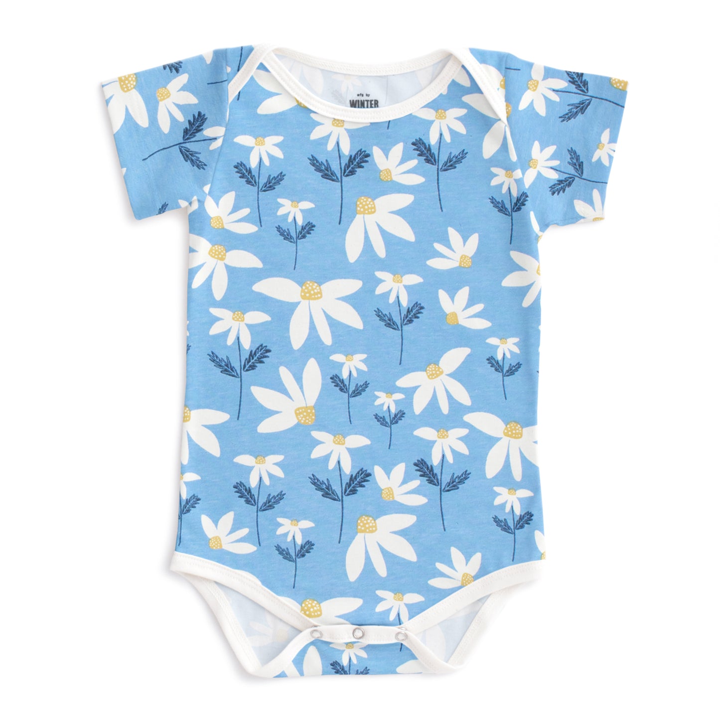 Short-Sleeve Snapsuit - Daisies Blue