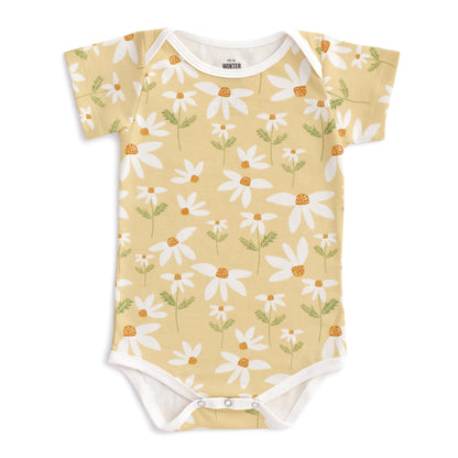 Short-Sleeve Snapsuit - Daisies Yellow