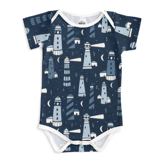 Short-Sleeve Snapsuit - Lighthouses Night Sky