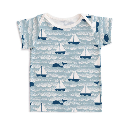 Short-Sleeve Lap Tee - Sailboats Ocean Blue & Navy - Pretty Much Perfect