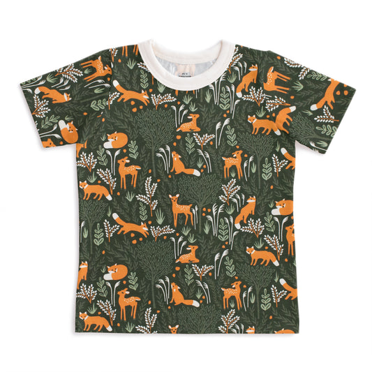 Short-Sleeve Tee - Deer & Foxes Dark Green