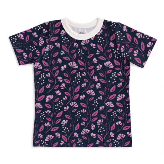 Short-Sleeve Tee - Flower Vines Night Sky & Orchid