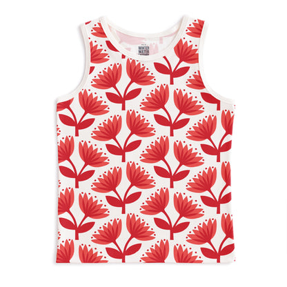 Tank Top - Lotus Floral Red & Coral