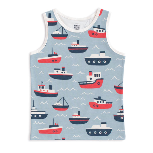 Tank Top - Tugboats Pale Blue