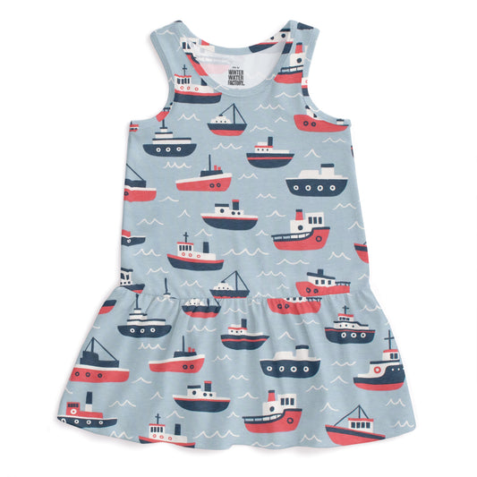 Valencia Dress - Tugboats Pale Blue